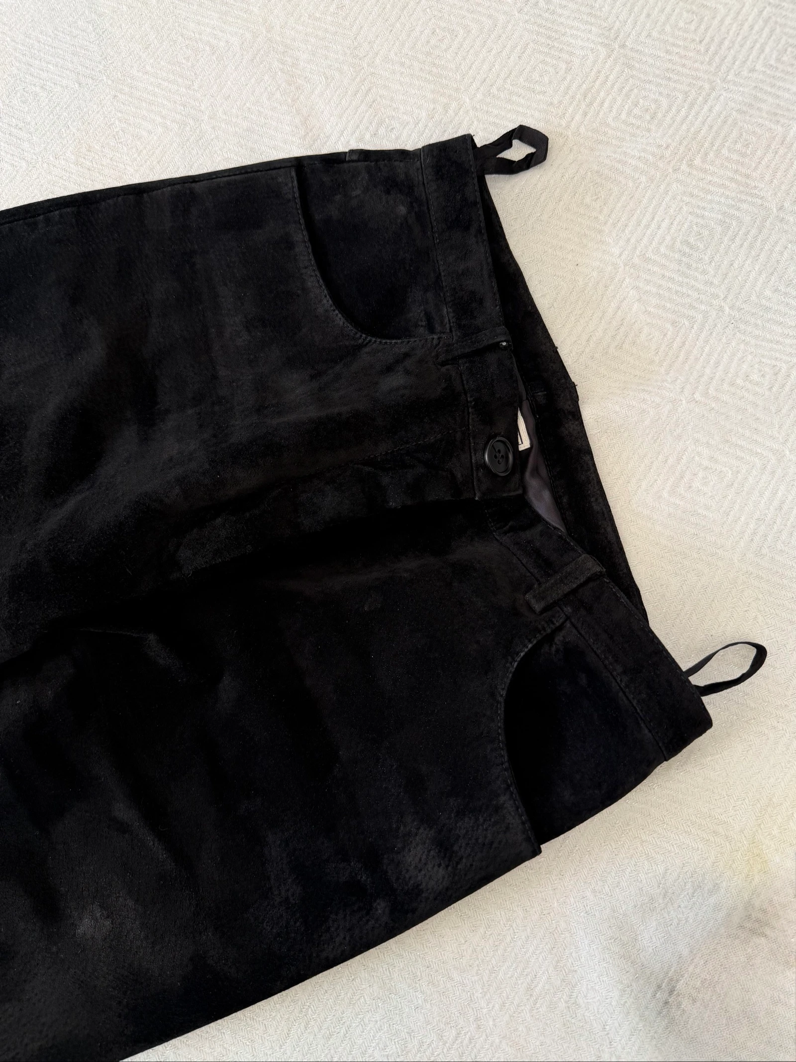 Calça couro preta de couro de porco veludo genuíno Édéis tamanho 36 – photo 4